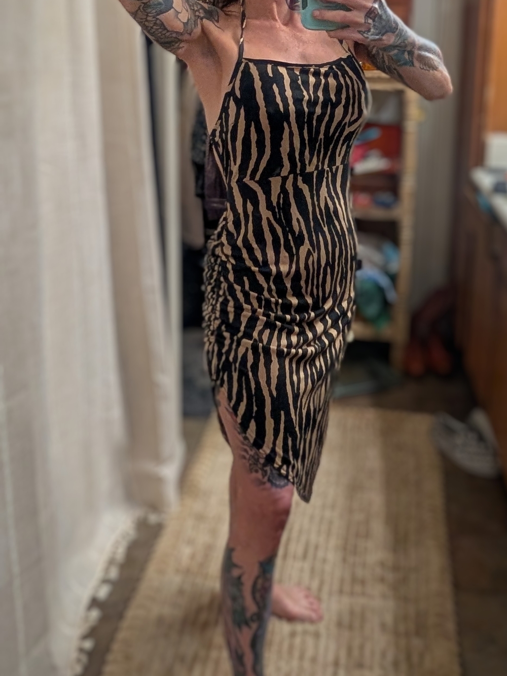 Nasty Gal Black and Tan Zebra-Print Dress